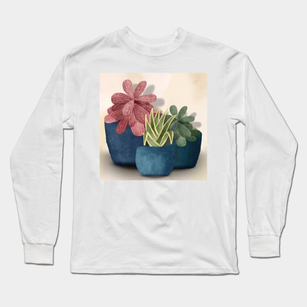 House Plants Watercolor Design Long Sleeve T-Shirt by ZUCCACIYECIBO